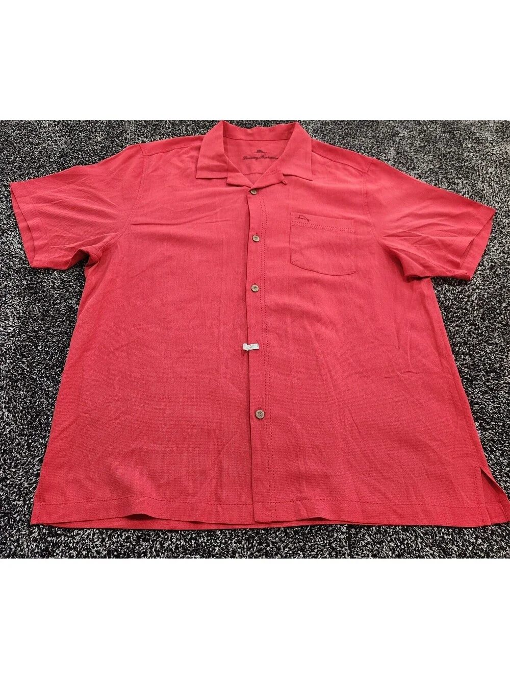 Tommy Bahama IslandZone Mens XL Red Silk Blend Textured Short Sleeve Camp Shirt